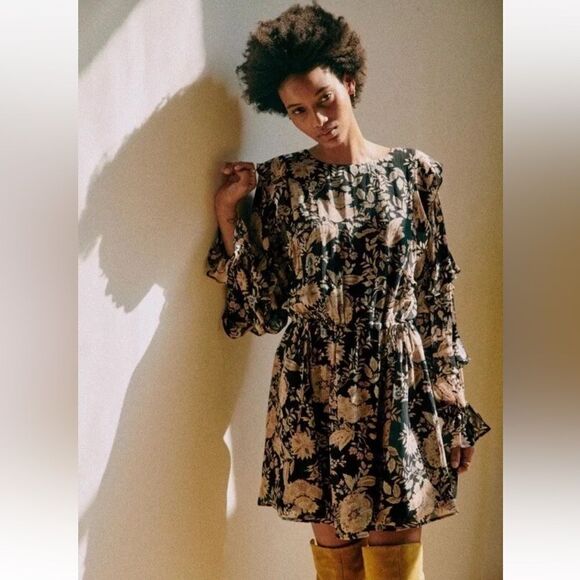 SEZANE LALI DRESS BLACK FLORAL PRINT - Picture 4 of 10